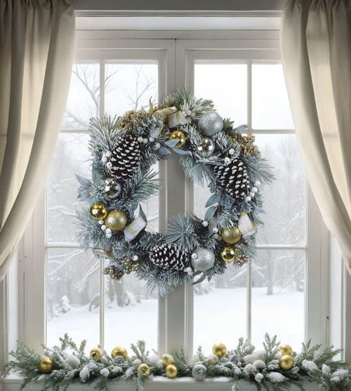 24" Silver & Gold Frosted Fir Wreath - Che Cose Belle