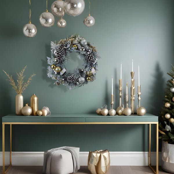 24" Silver & Gold Frosted Fir Wreath - Che Cose Belle