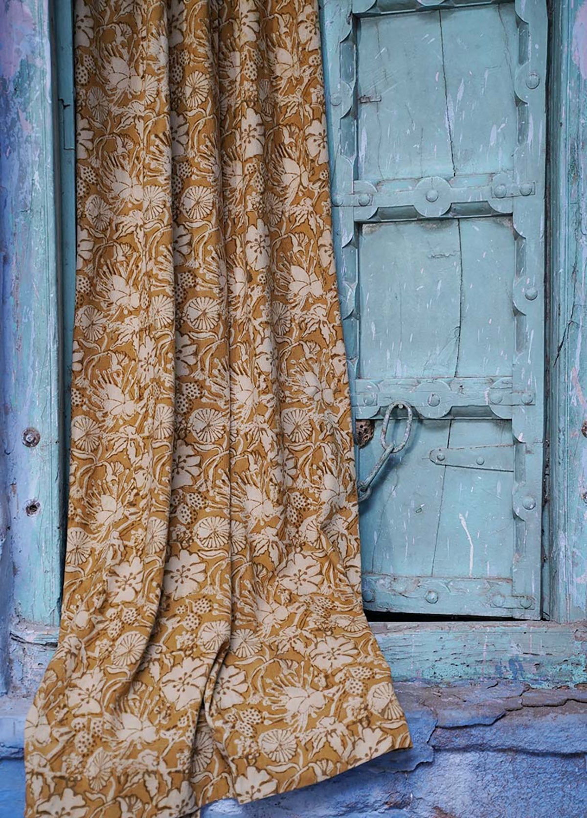 Block Print Curtain, Naturally Dyed Window Panel - Hope Floral 84"