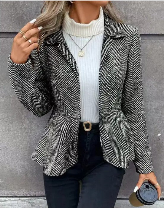 Miss Sparkling |Houndstooth Patterned Blazer with Belted Waist