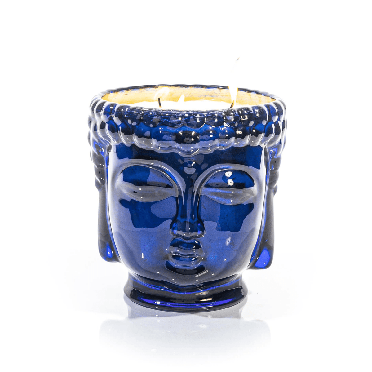 24K Gold Sapphire Blue Glass Buddha Candle, 3-Wick - Che Cose Belle