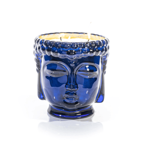 24K Gold Sapphire Blue Glass Buddha Candle, 3-Wick - Che Cose Belle