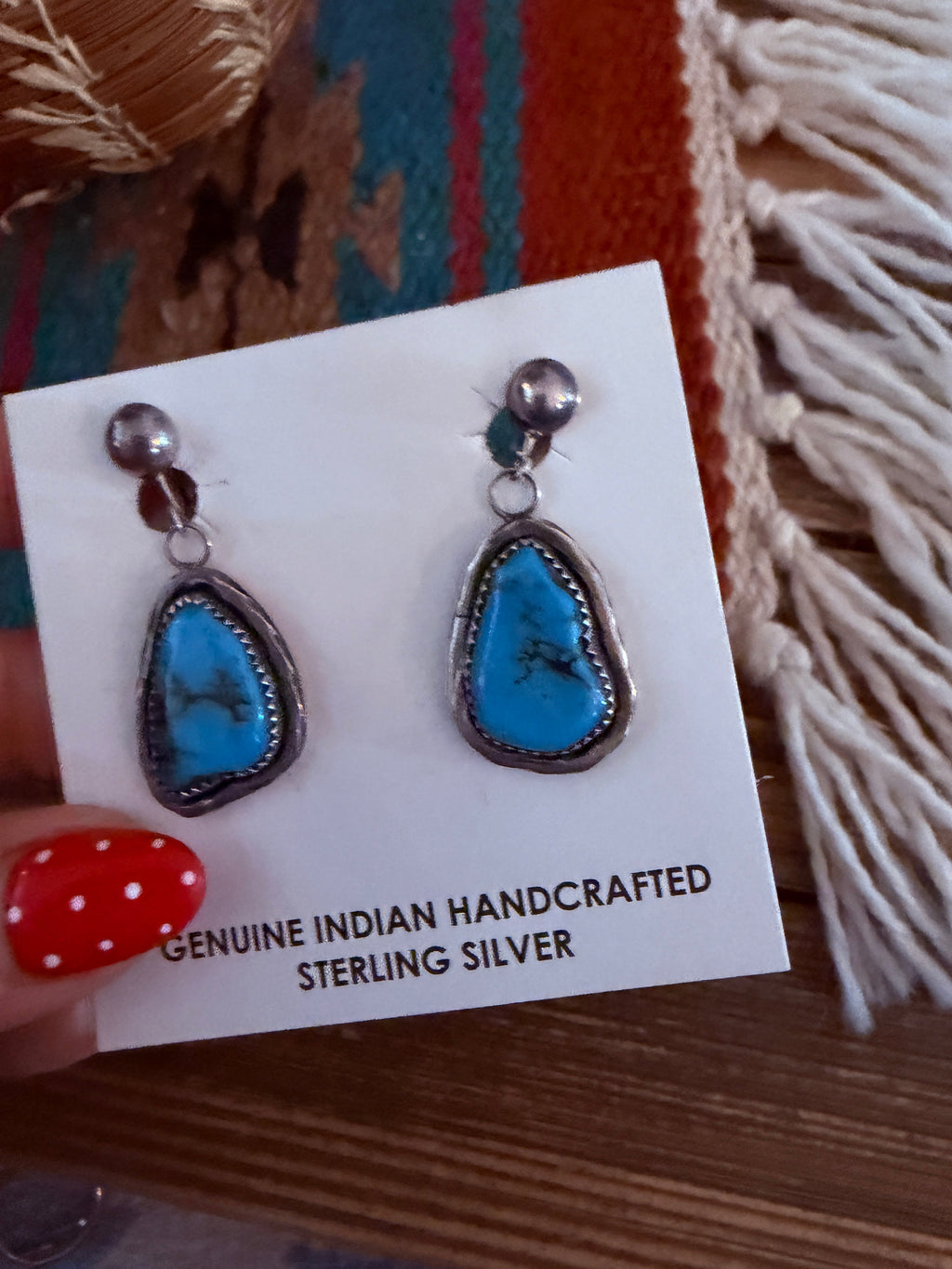 Handcrafted Old Pawn Sterling Silver & Turquoise Dangle Earrings