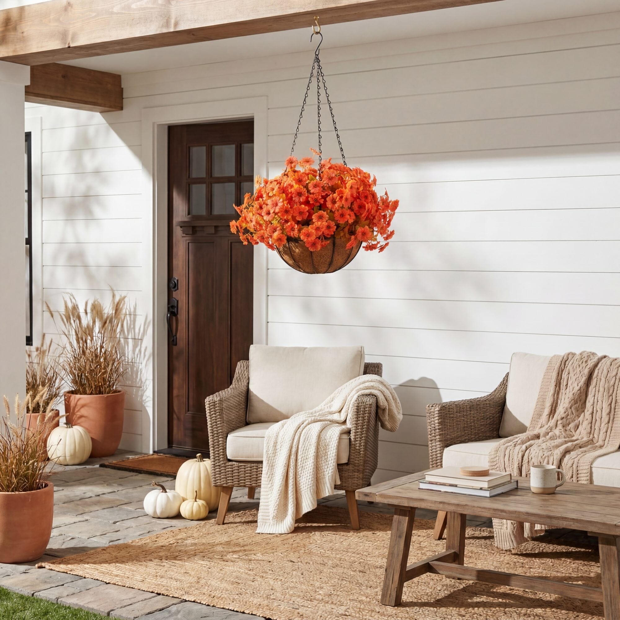 26" UV Resistant Autumn Artificial Daisy Fall Plant and Hanging Basket DIY Kit (Indoor/Outdoor) - Che Cose Belle