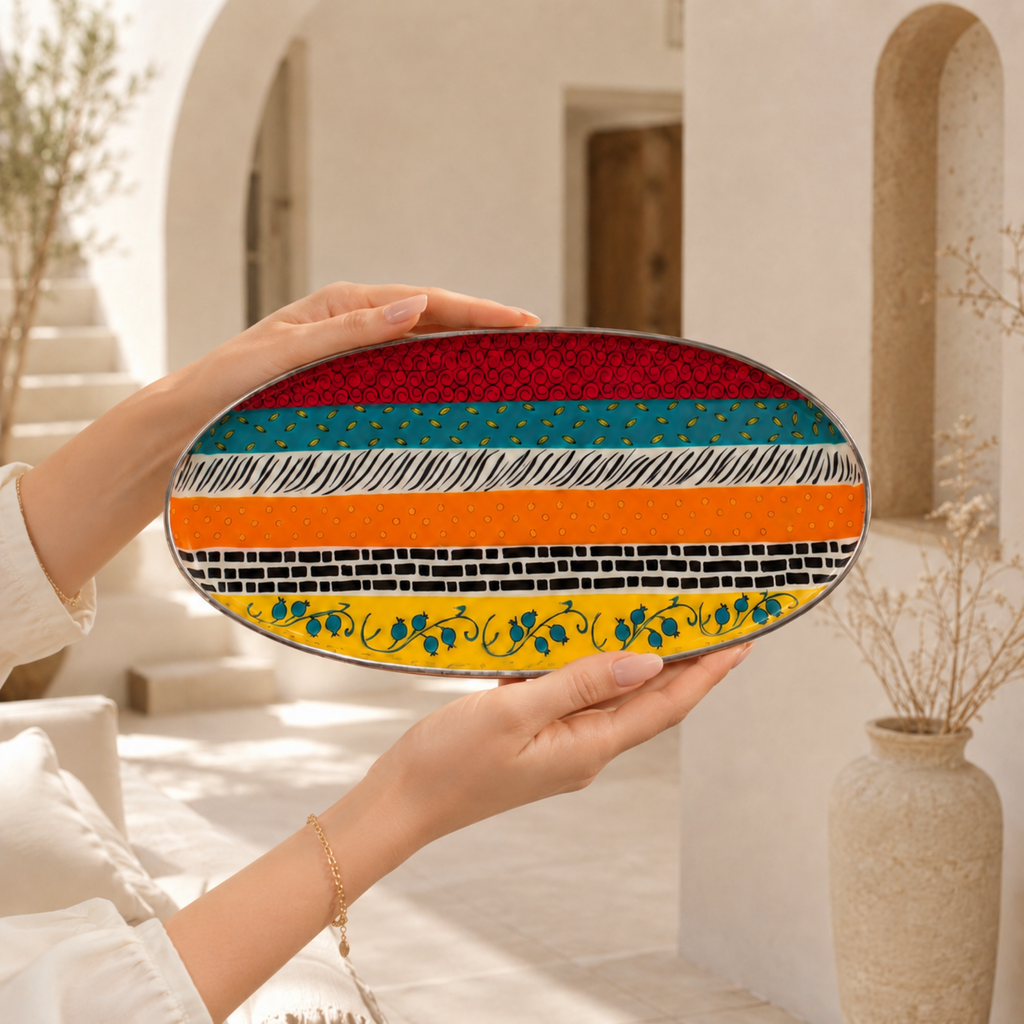 Serving tray with colorful striped design – Ovela series