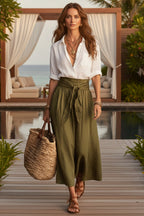 Button-Down Shirt & High-Waist Tie Skirt Two-Piece Set