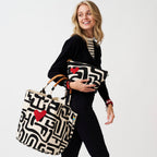 XLarge Convertible Pouch - Black Kuba with Beaded Red Heart with Medium Leather Strap