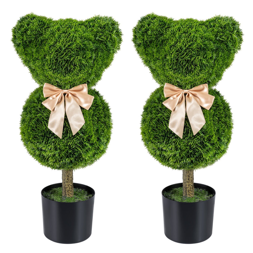 2 Pieces Bear Topiary Trees with Pots Sun-resistant Bear