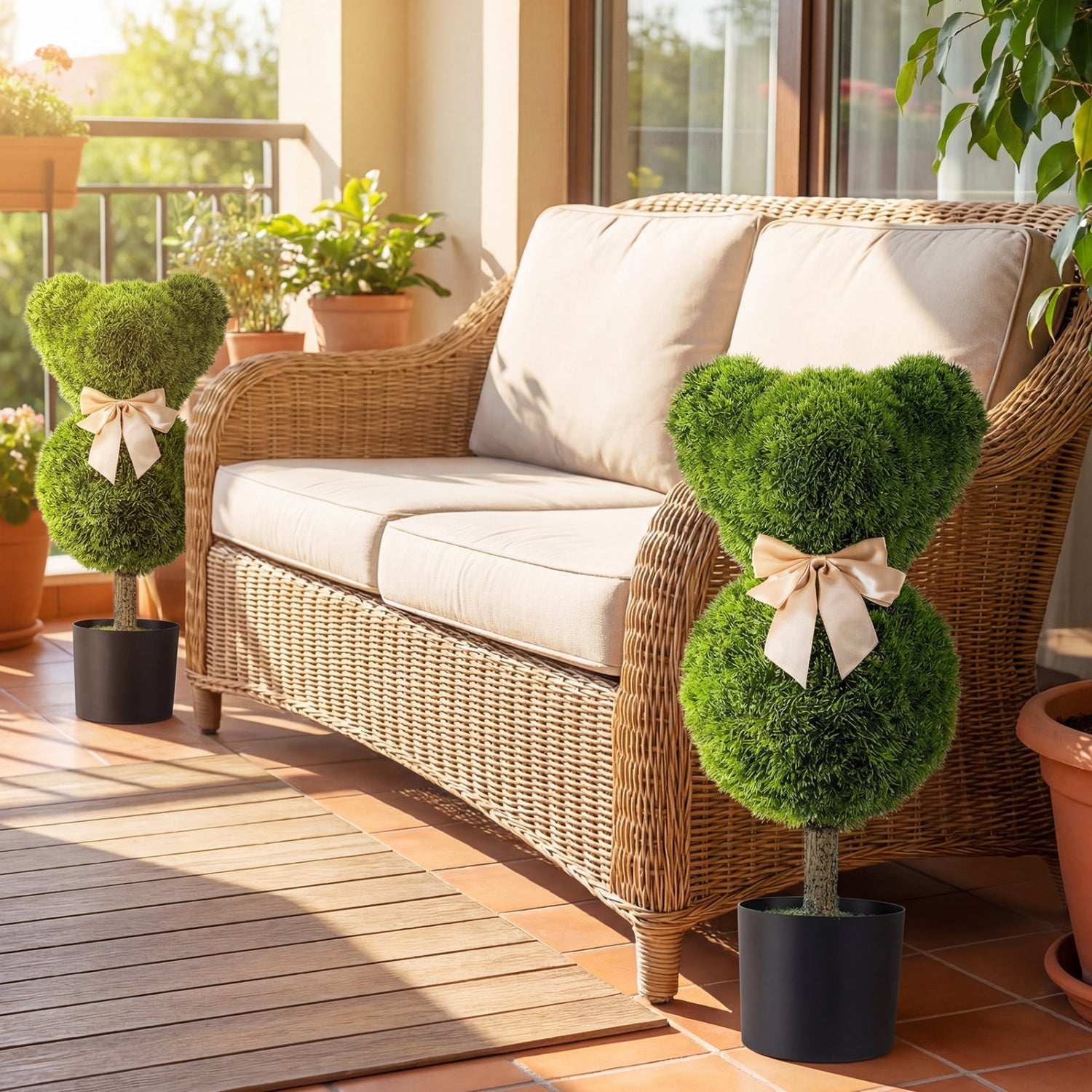 2 Pieces Bear Topiary Trees with Pots Sun-resistant Bear