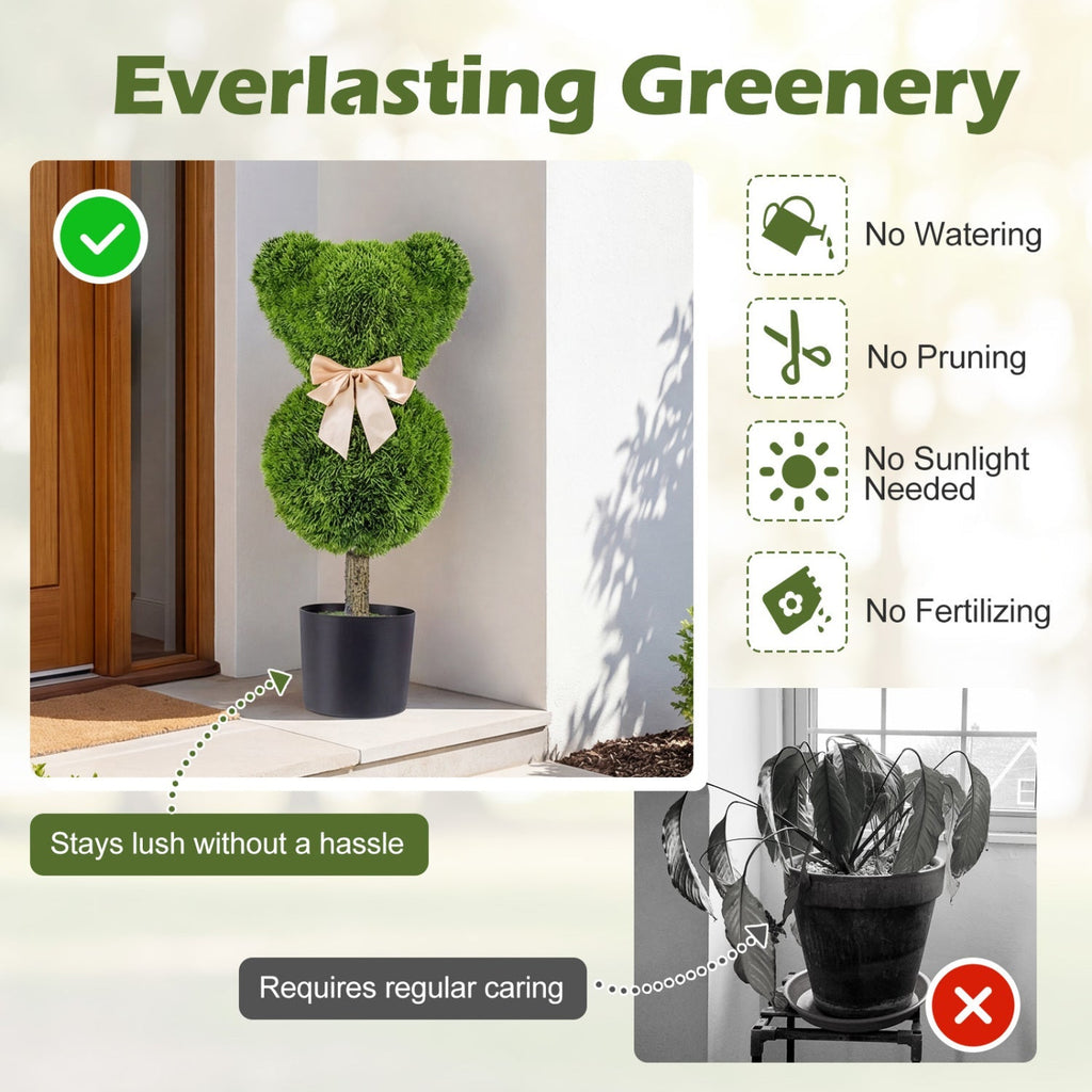 2 Pieces Bear Topiary Trees with Pots Sun-resistant Bear