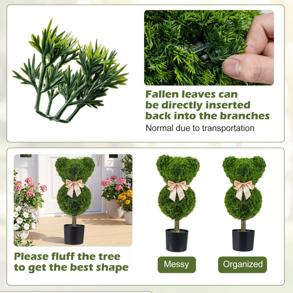 2 Pieces Bear Topiary Trees with Pots Sun-resistant Bear
