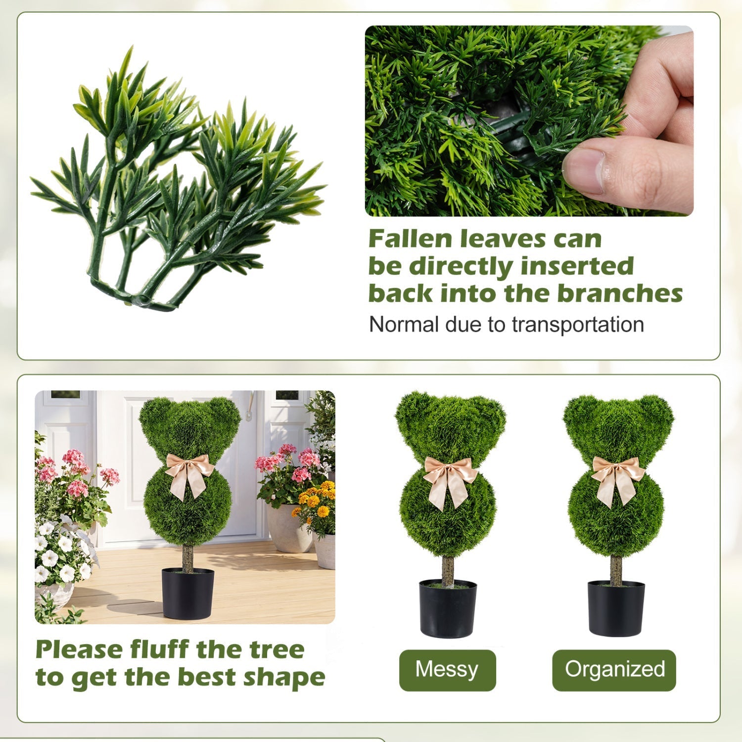 2 Pieces Bear Topiary Trees with Pots Sun-resistant Bear