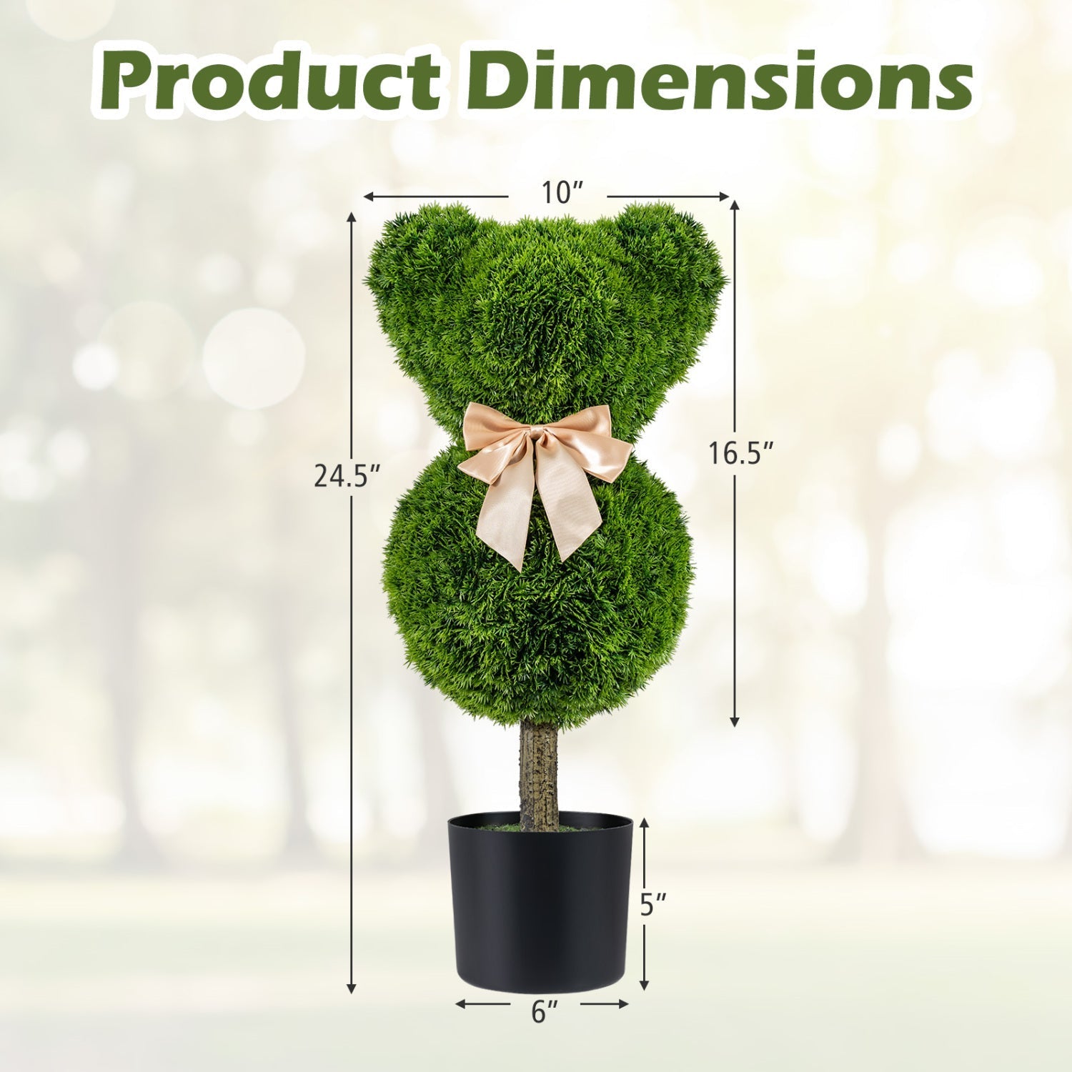 2 Pieces Bear Topiary Trees with Pots Sun-resistant Bear