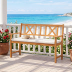 2-Person Acacia Wood Garden Bench with Removable Cushion