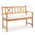 2-Person Acacia Wood Garden Bench with Removable Cushion