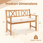 2-Person Acacia Wood Garden Bench with Removable Cushion