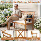 2-Person Acacia Wood Garden Bench with Removable Cushion