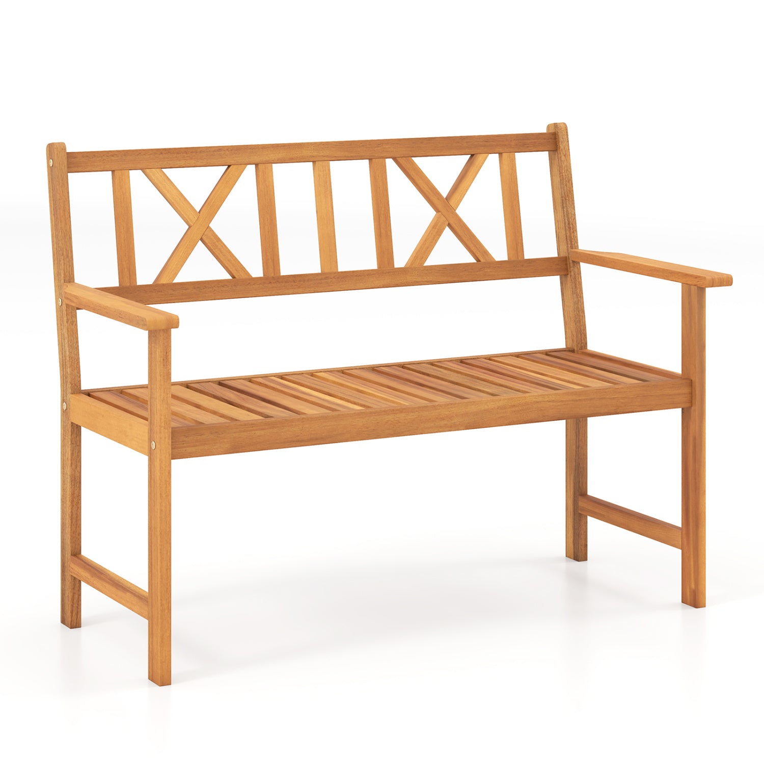 2-Person Acacia Wood Garden Bench with X-Shaped Backrest