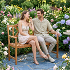 2-Person Acacia Wood Garden Bench with X-Shaped Backrest