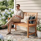 2-Person Acacia Wood Garden Bench with X-Shaped Backrest