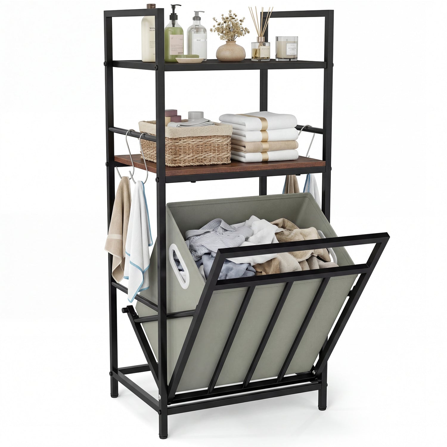 2-Tier Laundry Hamper with Tilt-out Basket-Black