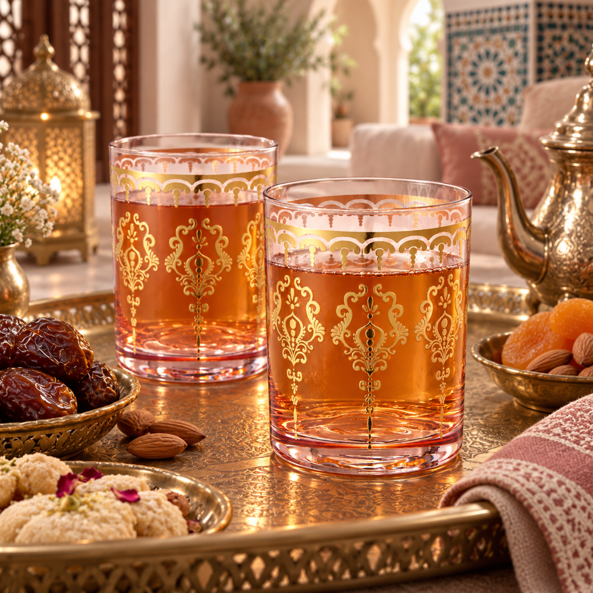 Moroccan Whiskey & Cocktail Glass | Pink & Clear | Set of 2
