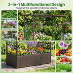 Raised Garden Bed with Hanging Roof and Trellises