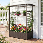 Raised Garden Bed with Hanging Roof and Trellises