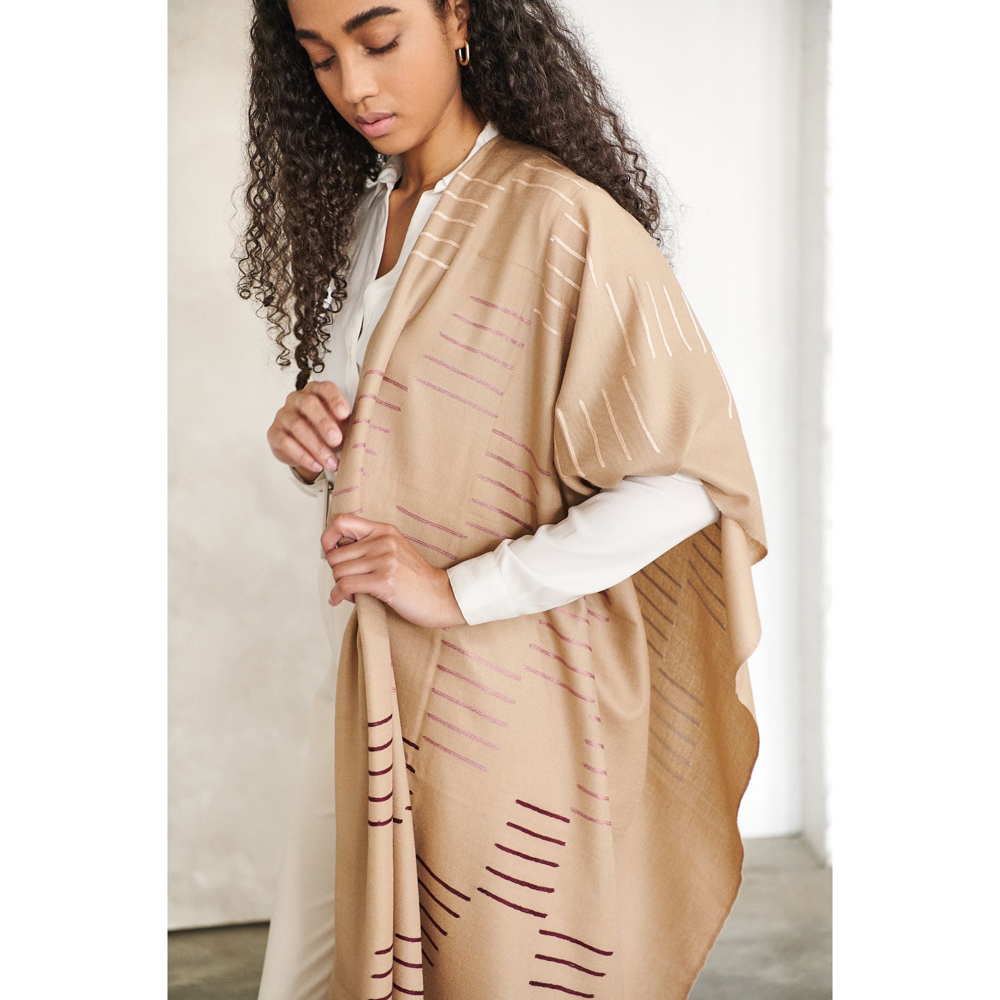Maple Beige Handwoven Hand Embroidered Classic Scarf