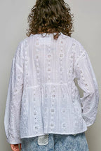 POL Lace Eyelet Long Sleeve Cotton Blouse