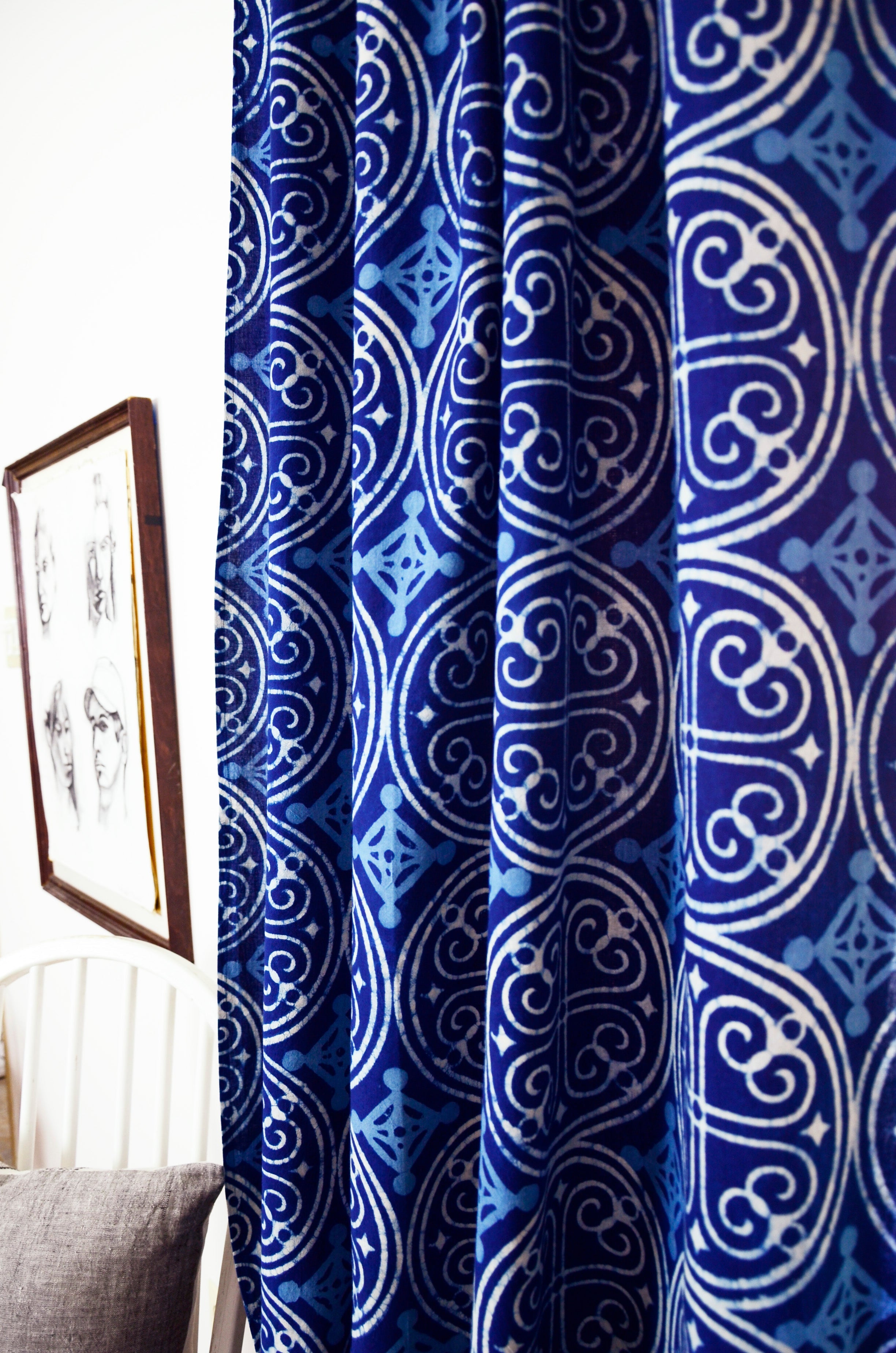 Indigo Cotton Curtain, Eco-Friendly Window Panel - Greece