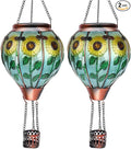 2PC Hot Air Balloon Solar Lantern with 2PC Shepherd Hook, Flickering Flame Hanging Solar Lanterns Outdoor Lights Waterproof Lanterns Decorative Garden Patio Yard Party Decor (Sunflower) - Che Cose Belle