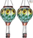 2PC Hot Air Balloon Solar Lantern with 2PC Shepherd Hook, Flickering Flame Hanging Solar Lanterns Outdoor Lights Waterproof Lanterns Decorative Garden Patio Yard Party Decor (Sunflower) - Che Cose Belle