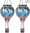 2PC Hot Air Balloon Solar Lantern with 2PC Shepherd Hook, Flickering Flame Hanging Solar Lanterns Outdoor Lights Waterproof Lanterns Decorative Garden Patio Yard Party Decor (Dragonfly) - Che Cose Belle