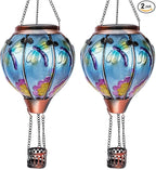 2PC Hot Air Balloon Solar Lantern with 2PC Shepherd Hook, Flickering Flame Hanging Solar Lanterns Outdoor Lights Waterproof Lanterns Decorative Garden Patio Yard Party Decor (Dragonfly) - Che Cose Belle