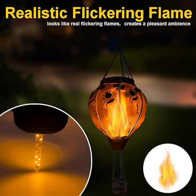 2PC Hot Air Balloon Solar Lantern with 2PC Shepherd Hook, Flickering Flame Hanging Solar Lanterns Outdoor Lights Waterproof Lanterns Decorative Garden Patio Yard Party Decor (Bees) - Che Cose Belle