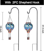 2PC Hot Air Balloon Solar Lantern with 2PC Shepherd Hook, Flickering Flame Hanging Solar Lanterns Outdoor Lights Waterproof Lanterns Decorative Garden Patio Yard Party Decor (Dragonfly) - Che Cose Belle