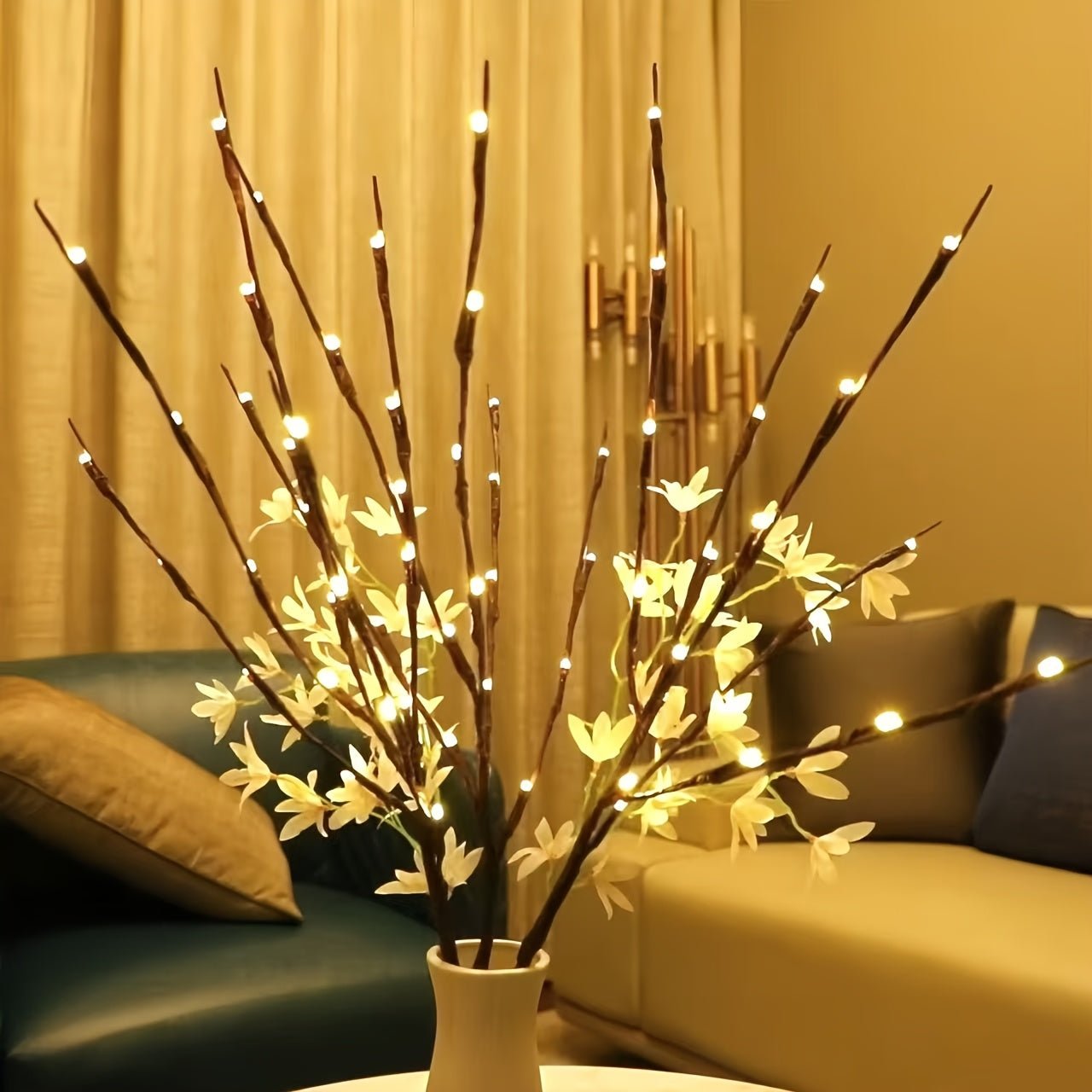 2pcs Set of Artificial Tree Branch LED Lights - Battery - Powered, 20 Leds Per Vase, Vase - Filled Decorative Lights for Home, Romantic Bedside Lamp, Christmas, Halloween, Thanksgiving, Hanukkah, Wedding, Valentine'S Day, Metal & - Che Cose Belle
