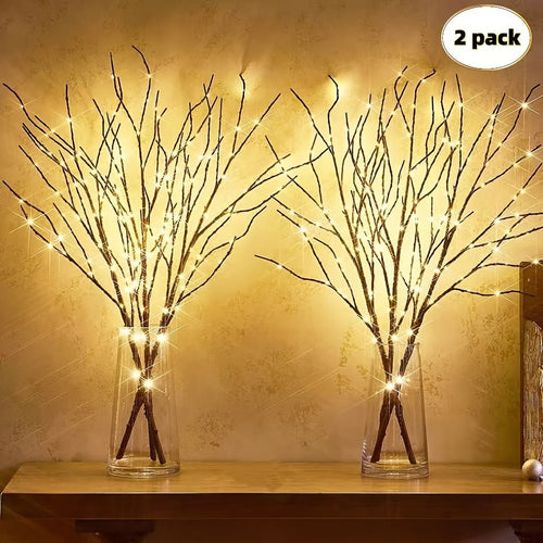 2pcs Set of Artificial Tree Branch LED Lights - Battery - Powered, 20 Leds Per Vase, Vase - Filled Decorative Lights for Home, Romantic Bedside Lamp, Christmas, Halloween, Thanksgiving, Hanukkah, Wedding, Valentine'S Day, Metal & - Che Cose Belle
