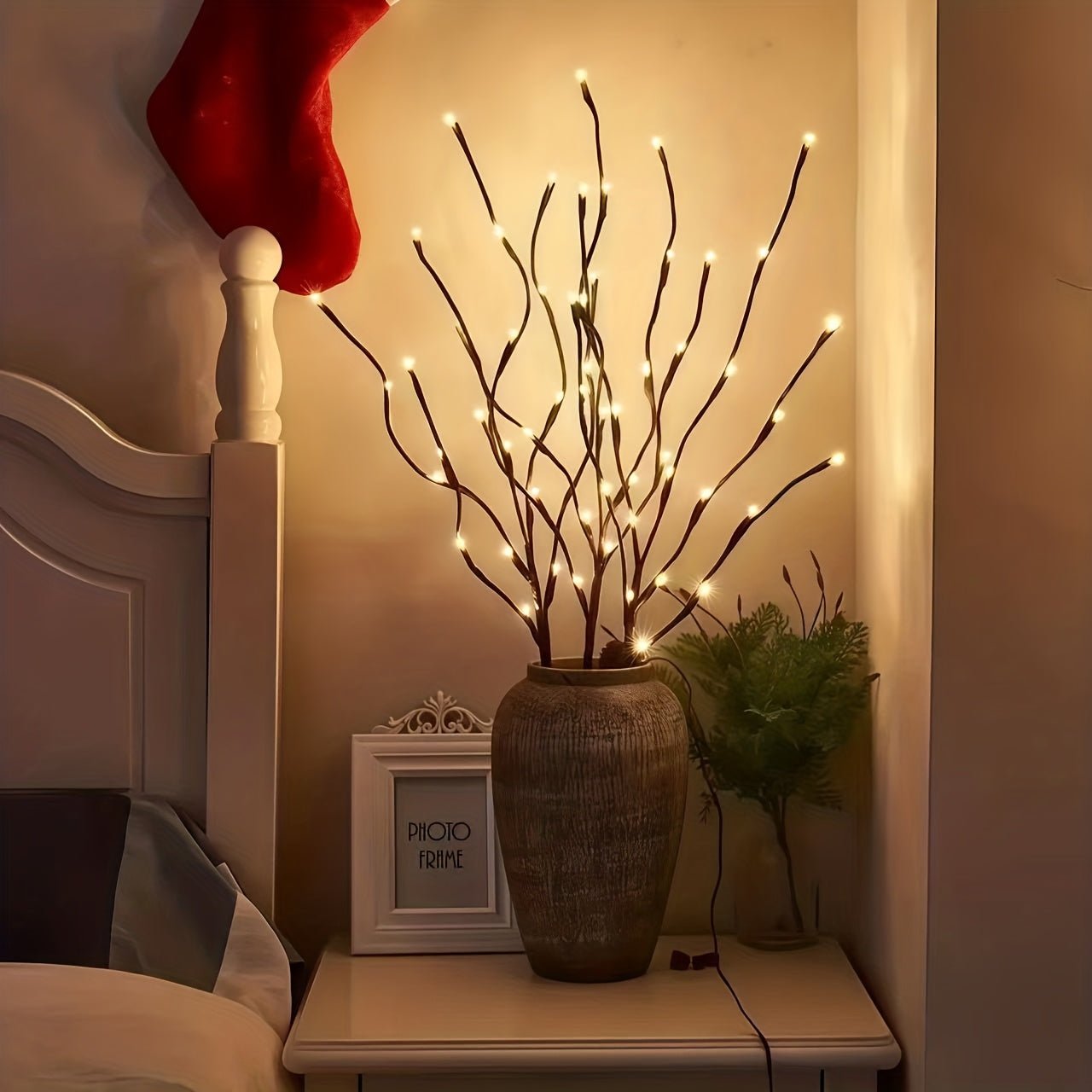 2pcs Set of Artificial Tree Branch LED Lights - Battery - Powered, 20 Leds Per Vase, Vase - Filled Decorative Lights for Home, Romantic Bedside Lamp, Christmas, Halloween, Thanksgiving, Hanukkah, Wedding, Valentine'S Day, Metal & - Che Cose Belle