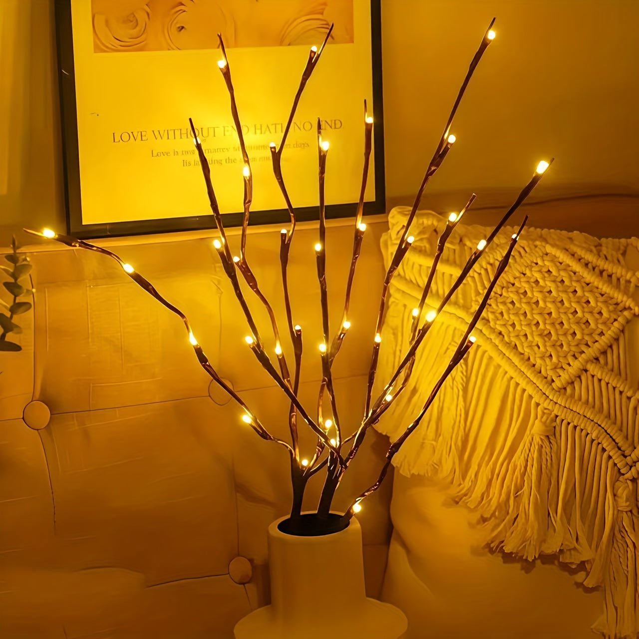 2pcs Set of Artificial Tree Branch LED Lights - Battery - Powered, 20 Leds Per Vase, Vase - Filled Decorative Lights for Home, Romantic Bedside Lamp, Christmas, Halloween, Thanksgiving, Hanukkah, Wedding, Valentine'S Day, Metal & - Che Cose Belle