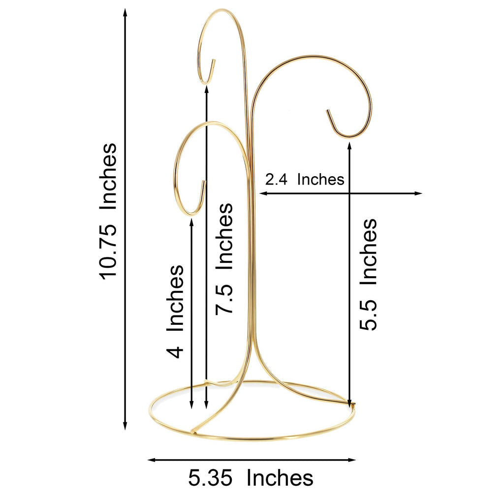 3 - Arm 3 - Tier Gold Brass Metal Ornament Stand Display 10.75 Inches (Taiwan) - Che Cose Belle