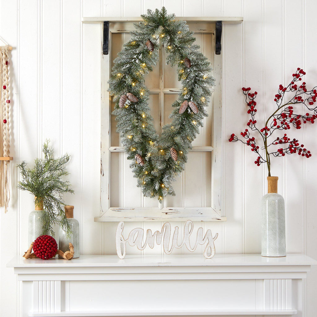 3' Holiday Christmas Geometric Diamond Frosted Wreath with Pinecones and 50 Warm White LED Lights - Che Cose Belle
