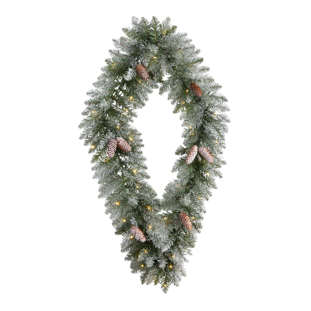 3' Holiday Christmas Geometric Diamond Frosted Wreath with Pinecones and 50 Warm White LED Lights - Che Cose Belle