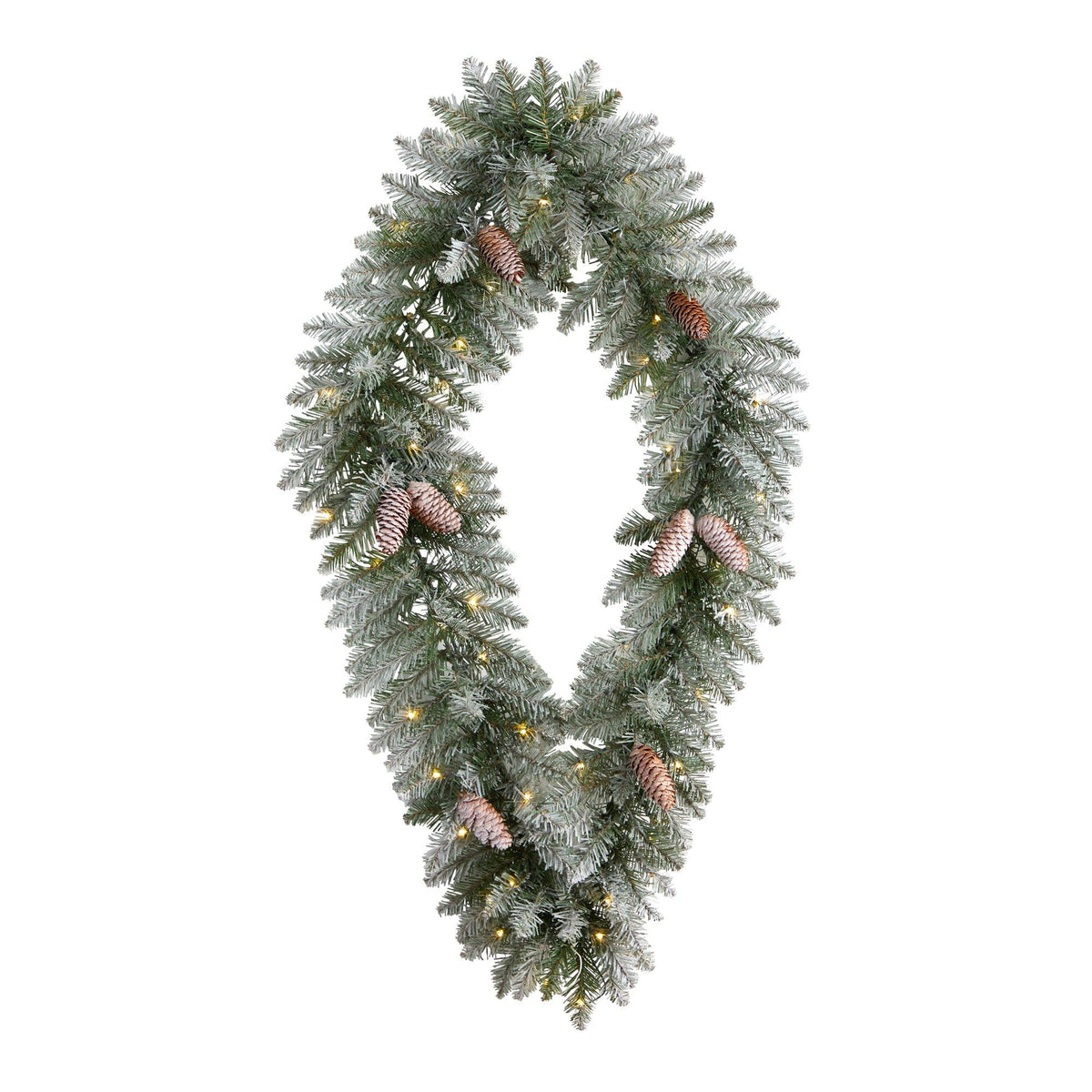 3' Holiday Christmas Geometric Diamond Frosted Wreath with Pinecones and 50 Warm White LED Lights - Che Cose Belle