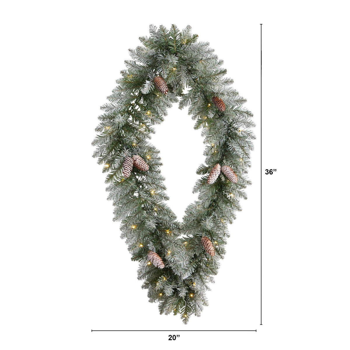 3' Holiday Christmas Geometric Diamond Frosted Wreath with Pinecones and 50 Warm White LED Lights - Che Cose Belle