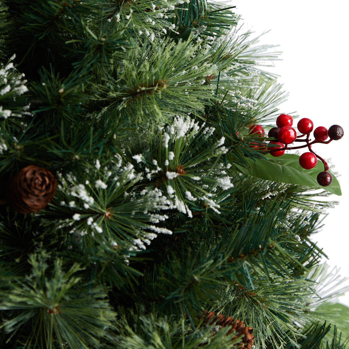 3' Holiday Pre-Lit Snow Tip Greenery, Berries and Pinecones Plant in Urn with 100 LED Lights - Che Cose Belle