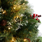3' Holiday Pre-Lit Snow Tip Greenery, Berries and Pinecones Plant in Urn with 100 LED Lights - Che Cose Belle