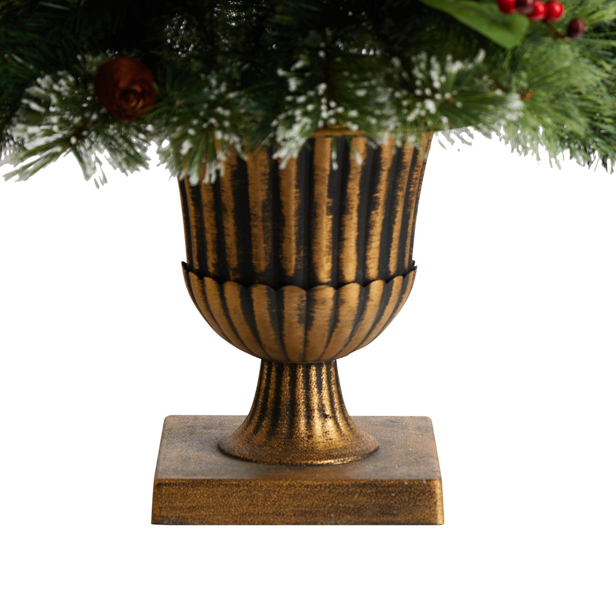 3' Holiday Pre-Lit Snow Tip Greenery, Berries and Pinecones Plant in Urn with 100 LED Lights - Che Cose Belle