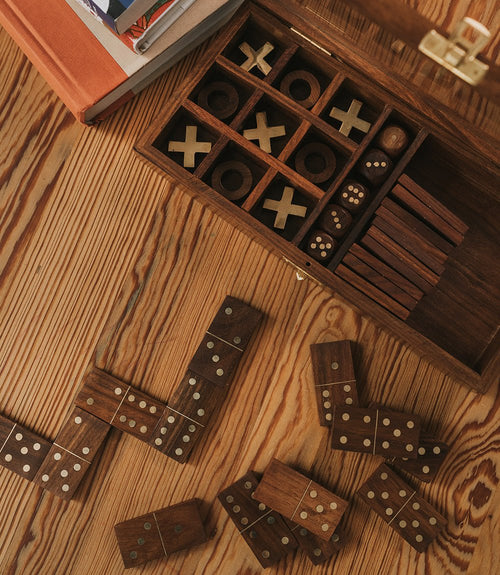 3-in-1 Game Set Dice, Dominoes, Tic Tac Toe - Handcrafted Wood - Che Cose Belle